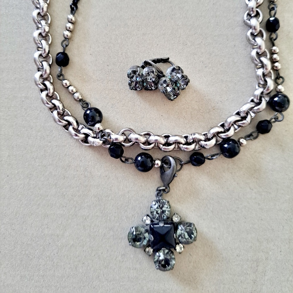 Sabika S15 Reinvention 2 row necklace and mosaic pendant and dangle earrings